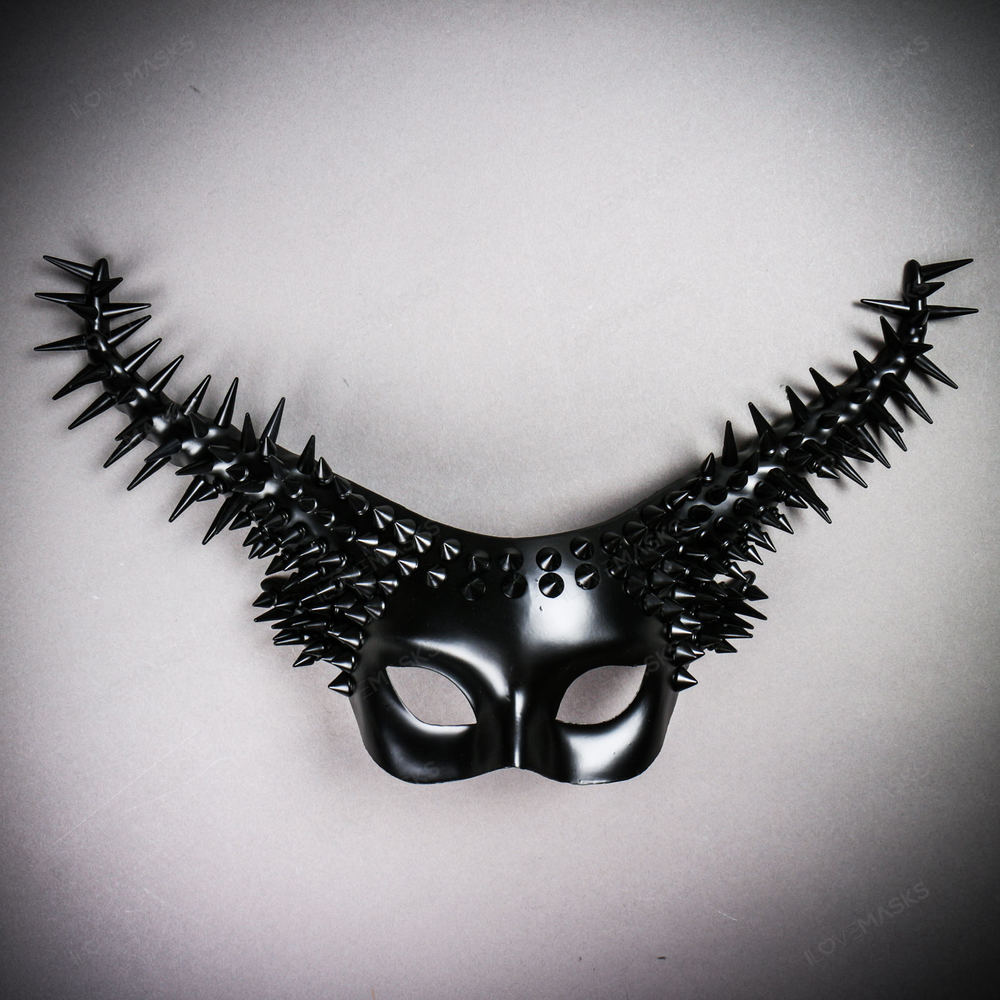 Krampus Black Steampunk Spikes Horn Devil Mask - Black